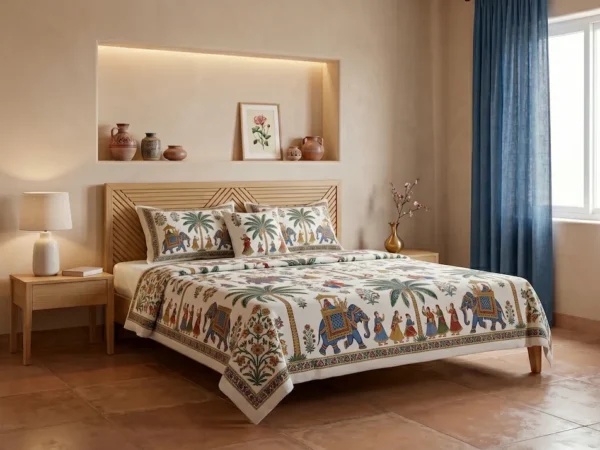 Cotton Double Bedsheet Elephant Pattern with Two Pillow Covers