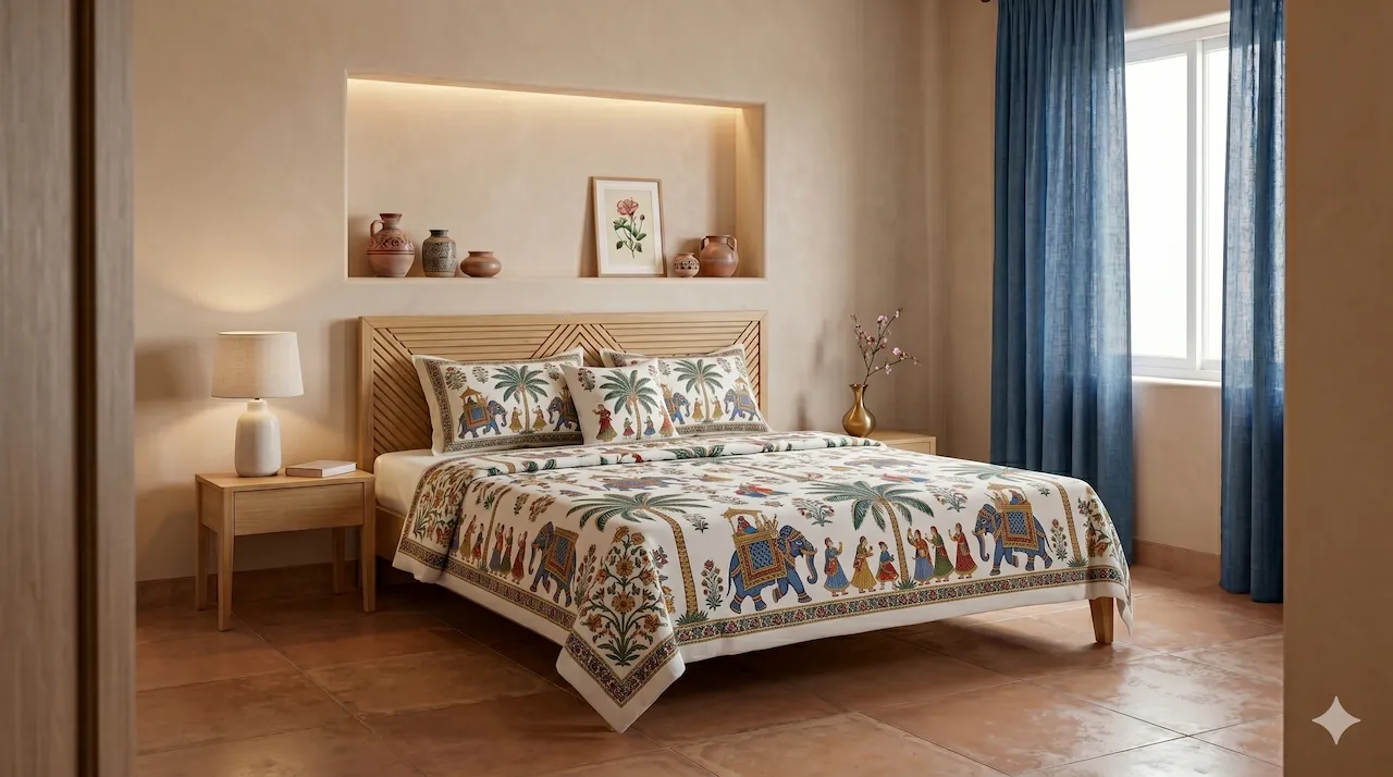 Cotton Double Bedsheet Elephant Pattern with Two Pillow Covers