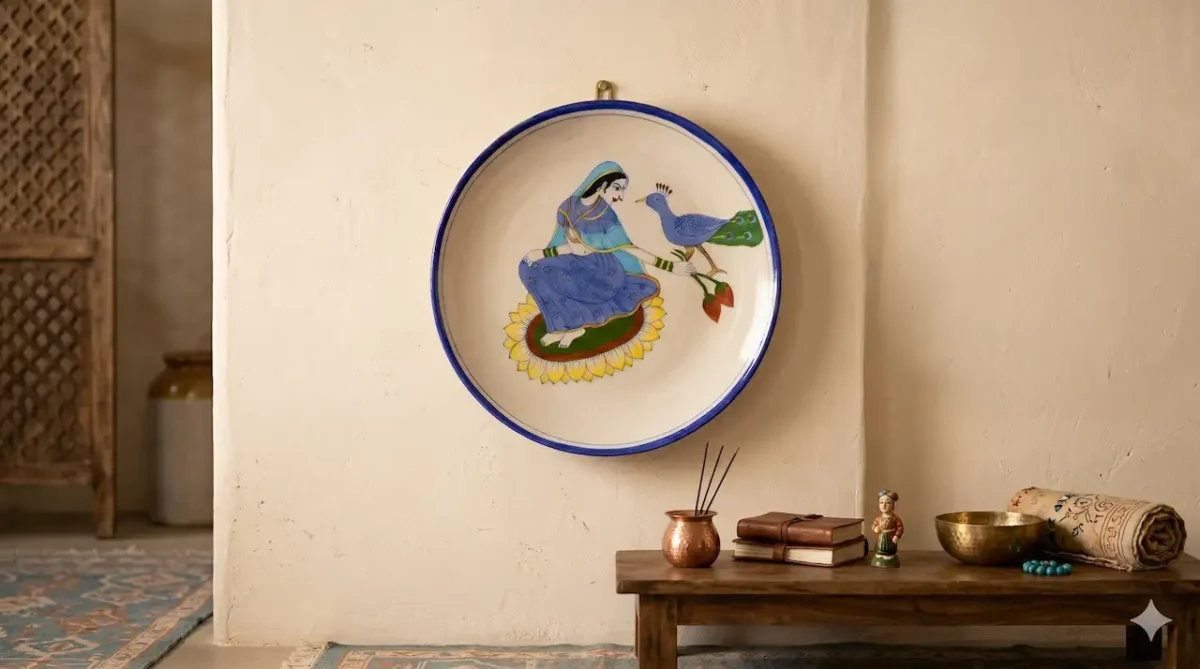 Jaipur Blue Pottery Queen Peacock Wall Plate for Home Décor