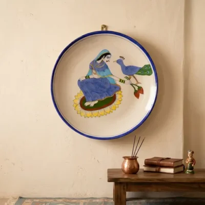 Jaipur Blue Pottery Queen Peacock Wall Plate for Home Décor