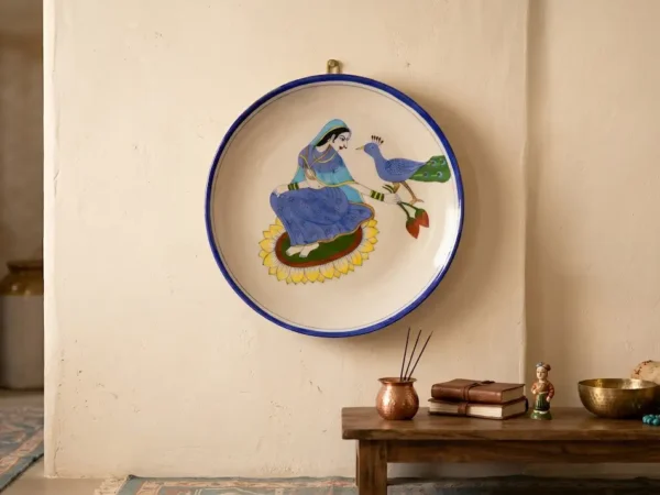 Jaipur Blue Pottery Queen Peacock Wall Plate for Home Décor